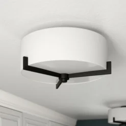 Hamlin 17" Wide 2-Light Semi Flush Mount With Fabric Shade In Blackened Bronze/White -office furniture sale ca0ee0b93f8e3d5657e61102870b5287e2