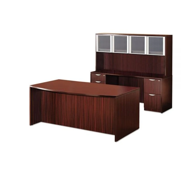 Alera Valencia Series Bow Front Desk Shell, 71" X 41.38" X 29.63", Mahogany 3 Alera Valencia Series Bow Front Desk Shell, 71" X 41.38" X 29.63", Mahogany - Image 3