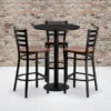 Clark 30'' Round Black Laminate Table Set With 3 Ladder Back Metal Barstools - Cherry Wood Seat