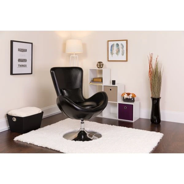 Flash Furniture Black Leather Egg Series Reception-Lounge-Side Chair 1 Flash Furniture Black Leather Egg Series Reception-Lounge-Side Chair