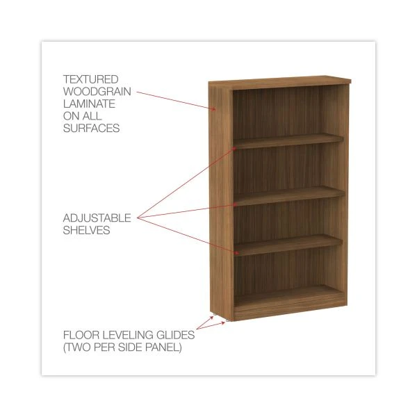 Alera Valencia Series Bookcase, Four-Shelf, 31.75w X 14d X 54.88h, Modern Walnut 2 Alera Valencia Series Bookcase, Four-Shelf, 31.75w X 14d X 54.88h, Modern Walnut - Image 2