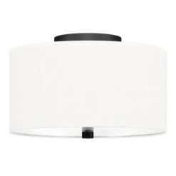 Ellis 12" Flush Mount With Fabric Shade In Matte Black/White