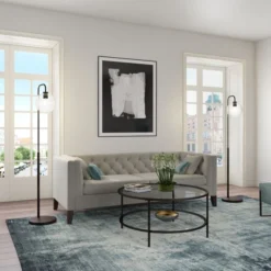 Harrison Arc Floor Lamp With Glass Shade In Blackened Bronze/Clear -office furniture sale cb65db2bf6f8335e5f14e6021c0ad3cb76