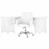 Bush Furniture Somerset 60W L Shaped Desk With Mid Back Leather Box Chair In White