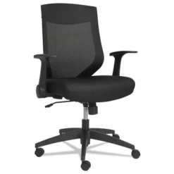 Alera EB-K Series Synchro Mid-Back Flip Arm Mesh-Chair, Supports Up To 250 Lbs., Black Seat/Black Back, Black Base
