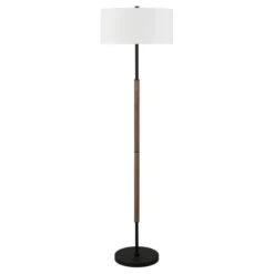Simone 2-Light Floor Lamp With Fabric Shade In Blackened Bronze/Rustic Oak/White