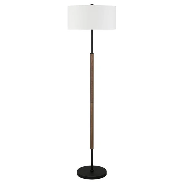 Simone 2-Light Floor Lamp With Fabric Shade In Blackened Bronze/Rustic Oak/White 1 Simone 2-Light Floor Lamp With Fabric Shade In Blackened Bronze/Rustic Oak/White
