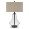 Lagos 23" Tall Table Lamp With Fabric Shade In Seeded Glass/Blackened Bronze/Flax