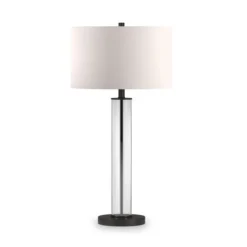 Harlow 29" Tall Table Lamp With Fabric Shade In Clear Glass/Blackened Bronze/White