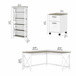 Bush Furniture Key West 60W L Shaped Desk With 2 Drawer Mobile File Cabinet And 5 Shelf Bookcase In Pure White And Shiplap Gray -office furniture sale cc8810b79f03cb53d292ceebe4e1bfd86d