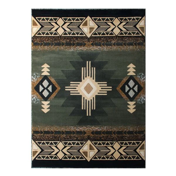 Mohave Collection 5' X 7' Sage Traditional Southwestern Style Area Rug - Olefin Fibers With Jute Backing 2 Mohave Collection 5' X 7' Sage Traditional Southwestern Style Area Rug - Olefin Fibers With Jute Backing - Image 2