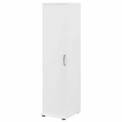 Bush Business Furniture Universal Tall Narrow Storage Cabinet With Door And Shelves In White