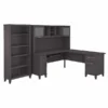 Bush Furniture Somerset 72W L Shaped Desk With Hutch And 5 Shelf Bookcase In Storm Gray