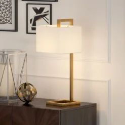 Grayson 26" Tall Table Lamp With Fabric Shade In Brass/White -office furniture sale cd2cbb63caa9e0d000c4ce8d681a768ee7