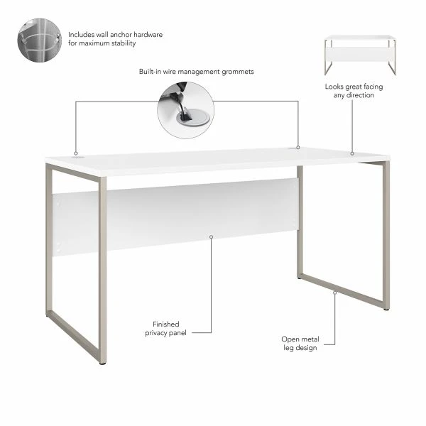 Bush Business Furniture Hybrid 60W X 30D Computer Table Desk With Metal Legs In White 5 Bush Business Furniture Hybrid 60W X 30D Computer Table Desk With Metal Legs In White - Image 5