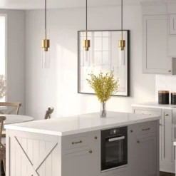 Lance 3.5" Wide Pendant With Glass Shade In Brass/Clear -office furniture sale cd6477cd9ab9497732fbf6d8a26f83c0cc