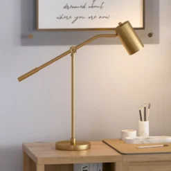 Willis 24" Tall Boom Arm Table Lamp With Metal Shade In Brass/Brass -office furniture sale cd9f04a81c2e4223f8f08ed90b33de241a