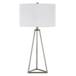 Gio 26.13" Tall Table Lamp With Fabric Shade In Brushed Nickel/White