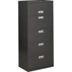 HON 600 Series Five-Drawer Lateral File, Letter/Legal/A4, 30w X 18d, Charcoal