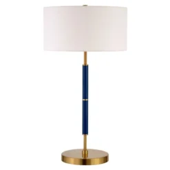 Simone 25" Tall 2-Light Table Lamp With Fabric Shade In Blue/Brass/White