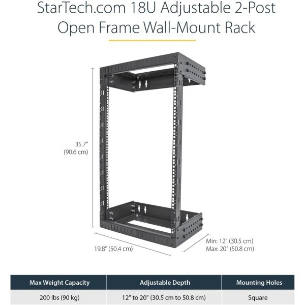 StarTech.com 18U 19" Wall Mount Network Rack - Adjustable Depth 12-20" Open Frame For Server Room /AV/Data/Computer Equipment W/Cage Nuts 3 StarTech.com 18U 19" Wall Mount Network Rack - Adjustable Depth 12-20" Open Frame For Server Room /AV/Data/Computer Equipment W/Cage Nuts - Image 3