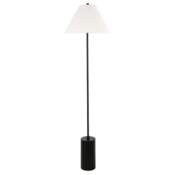 Somerset 64" Tall Floor Lamp With Fabric Shade In Blackened Bronze/White