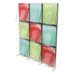 Deflecto Stand-Tall 9-Bin Wall-Mount Literature Rack, Mag, 27.5w X 3.38d X 35.63h, Clear/Black