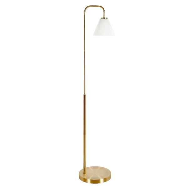 Henderson Arc Floor Lamp With Glass Shade In Brass/White Milk 1 Henderson Arc Floor Lamp With Glass Shade In Brass/White Milk