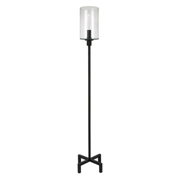 Panos 66.25" Tall Floor Lamp With Glass Shade In Blackened Bronze/Seeded 1 Panos 66.25" Tall Floor Lamp With Glass Shade In Blackened Bronze/Seeded