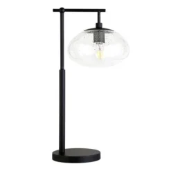 Blume 25" Tall Arc Table Lamp With Glass Shade In Blackened Bronze/Seeded
