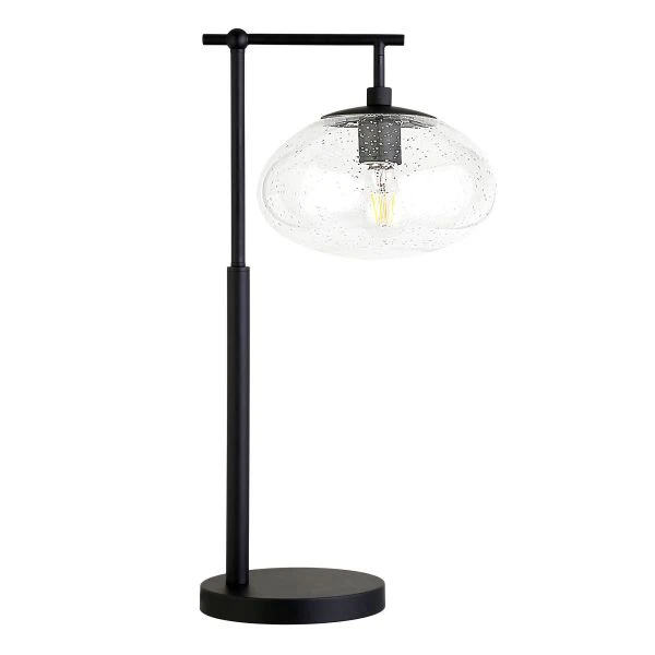 Blume 25" Tall Arc Table Lamp With Glass Shade In Blackened Bronze/Seeded 1 Blume 25" Tall Arc Table Lamp With Glass Shade In Blackened Bronze/Seeded