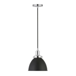 Madison 8" Wide Pendant With Metal Shade In Blackened Bronze/Polished Nickel/Blackened Bronze