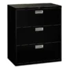 HON 600 Series Three-Drawer Lateral File, Letter/Legal/A4, 36w X 18d, Black