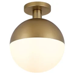 Orb 9.75" Wide Semi Flush Mount With Glass Shade In Antique Brass/White -office furniture sale cf402dd26d1049076dff2b9db076661ba4