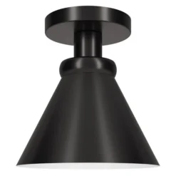 Zeno 8.5" Semi Flush Mount With Metal Shade In Blackened Bronze/Blackened Bronze
