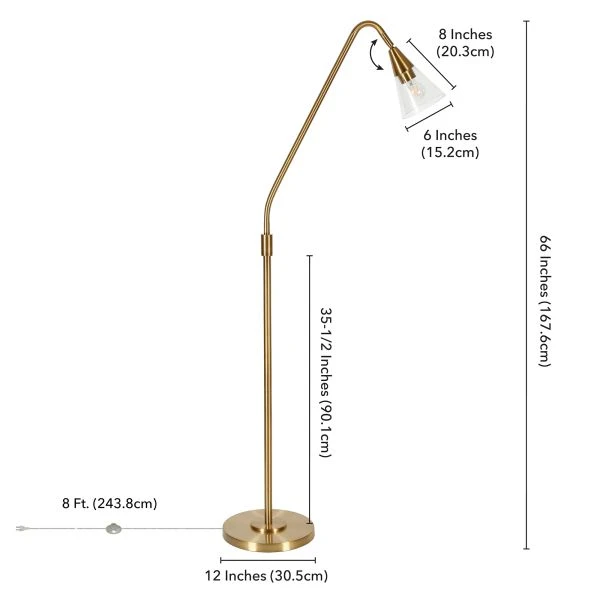 Challice Arc Floor Lamp With Glass Shade In Brass/Clear 2 Challice Arc Floor Lamp With Glass Shade In Brass/Clear - Image 2