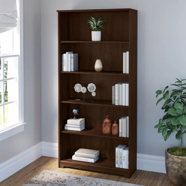Bush Furniture Cabot Tall 5 Shelf Bookcase In Modern Walnut 2 Bush Furniture Cabot Tall 5 Shelf Bookcase In Modern Walnut - Image 2