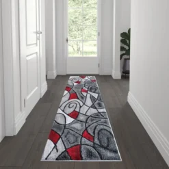 Jubilee Collection 2' X 7' Red Abstract Area Rug - Olefin Rug With Jute Backing For Hallway, Entryway, Bedroom, Living Room