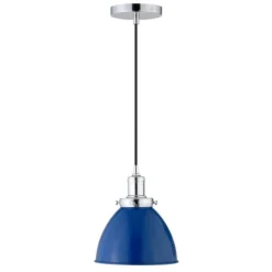 Madison 8" Wide Pendant With Metal Shade In Blue/Polished Nickel/Blue