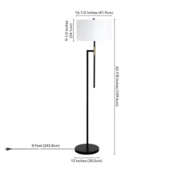 Nico 63" Tall Floor Lamp With Fabric Shade In Matte Black/Brass/White -office furniture sale cfe93bf8b3070a69d6c56f1dea0ea2b662
