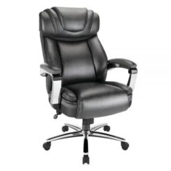 Axton Big & Tall Bonded Leather High-Back Chair, Dark Gray/Chrome, BIFMA Certified