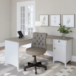Bush Furniture Salinas 60W L Shaped Desk With Mid Back Tufted Office Chair In Pure White And Shiplap Gray 14 Bush Furniture Salinas 60W L Shaped Desk With Mid Back Tufted Office Chair In Pure White And Shiplap Gray -office furniture sale d058b3b19b000c0a9f338289a743f43a52