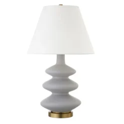 Carleta 26.5" Tall Triple Gourd Table Lamp With Fabric Shade In Cool Gray/White