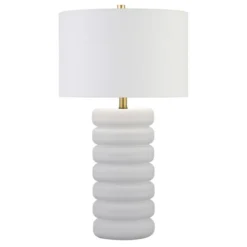 Zelda 25" Tall Ceramic Bubble Body Table Lamp With Fabric Shade In Matte White/Brass/White