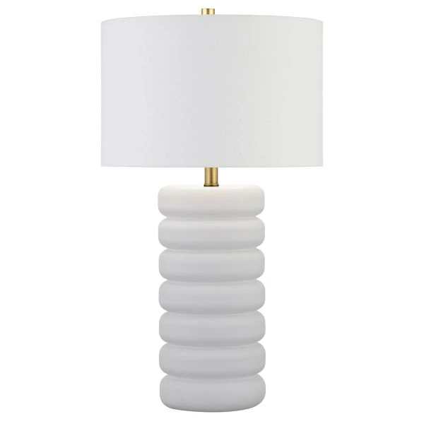 Zelda 25" Tall Ceramic Bubble Body Table Lamp With Fabric Shade In Matte White/Brass/White 1 Zelda 25" Tall Ceramic Bubble Body Table Lamp With Fabric Shade In Matte White/Brass/White