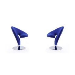 Curl Swivel Accent Chair In Blue And Polished Chrome (Set Of 2)