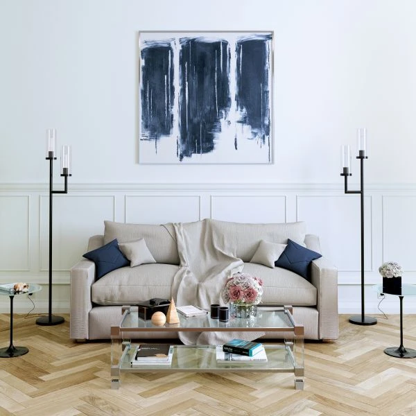 Basso 2-Light Torchiere Floor Lamp With Glass Shade In Blackened Bronze/Clear 3 Basso 2-Light Torchiere Floor Lamp With Glass Shade In Blackened Bronze/Clear - Image 3