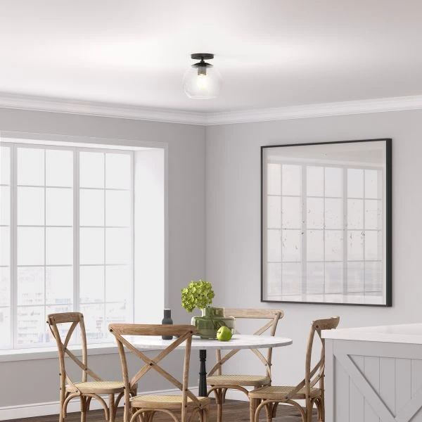 Bartlett 9" Wide Semi Flush Mount With Glass Shade In Matte Black/Seeded 4 Bartlett 9" Wide Semi Flush Mount With Glass Shade In Matte Black/Seeded - Image 4