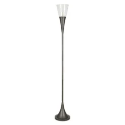 Moura Torchiere Floor Lamp With Glass Shade In Aged Steel/Seeded