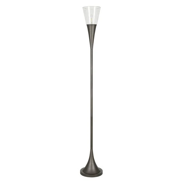 Moura Torchiere Floor Lamp With Glass Shade In Aged Steel/Seeded 1 Moura Torchiere Floor Lamp With Glass Shade In Aged Steel/Seeded